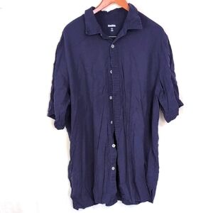 King Size Navy Blue Short Sleeve Linen Blend Button Up Size 2X Tall